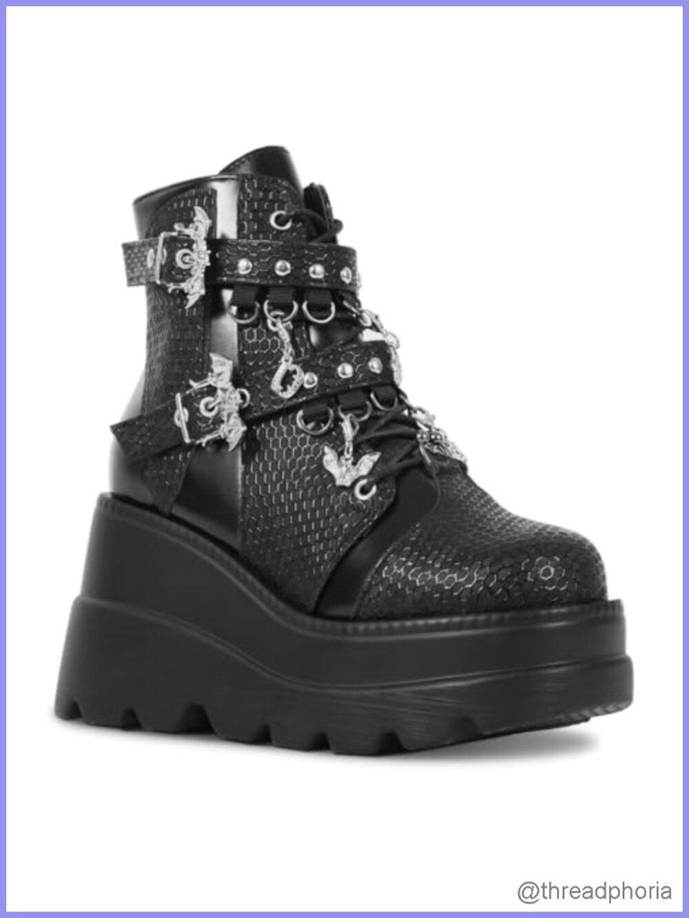 Goth Chunky Ankle Boots Faux Leather Platform Lace Up Combat Bootie